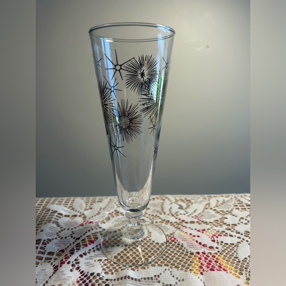 ✨Vintage Federal Glass Atomic Starburst Pilsner Glass - MCM Gold & Black - 8.25”